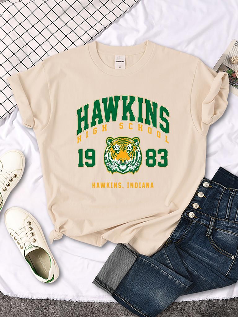 Hawkins High School 1983 Tryckt Dam T-shirt Nya Harajuku T-shirts Streetmode Streetwear Casual Rundhals Kläder