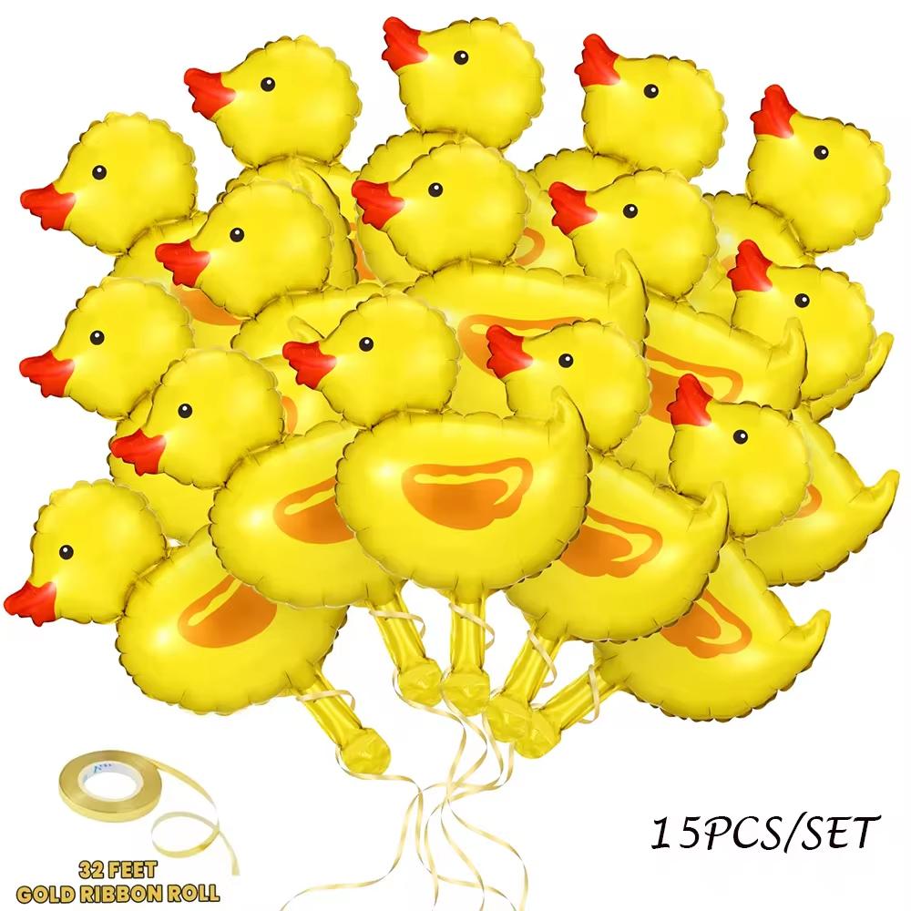 

15Pcs Mini Duck Balloon Foil Balloons with 1 Rolls Gold Ribbons for Birthday Baby Shower Party Decoration As Picture