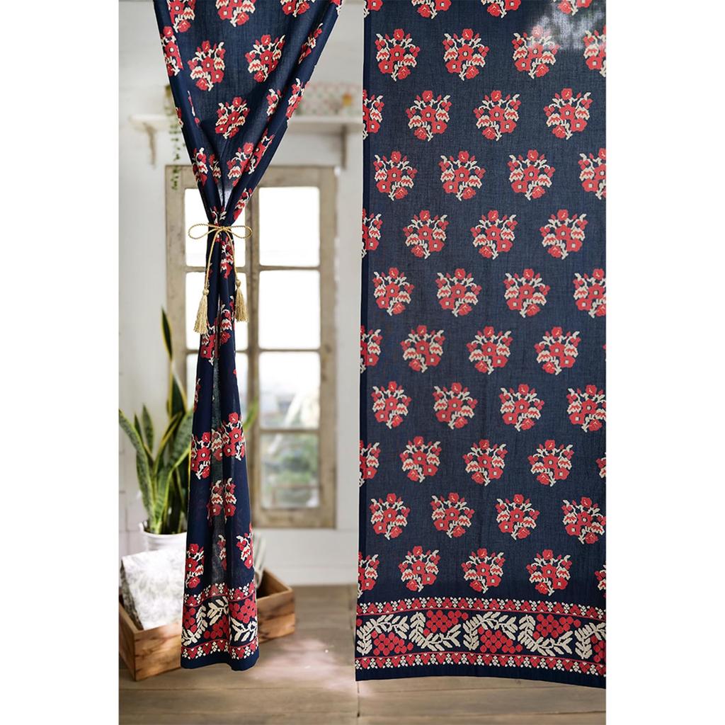 Tomo Corporation Noren Long Room Curtain, Purikurasa, Navy, Curtain, Divider, 100% Cotton, 85x150cm, 15625-870-352