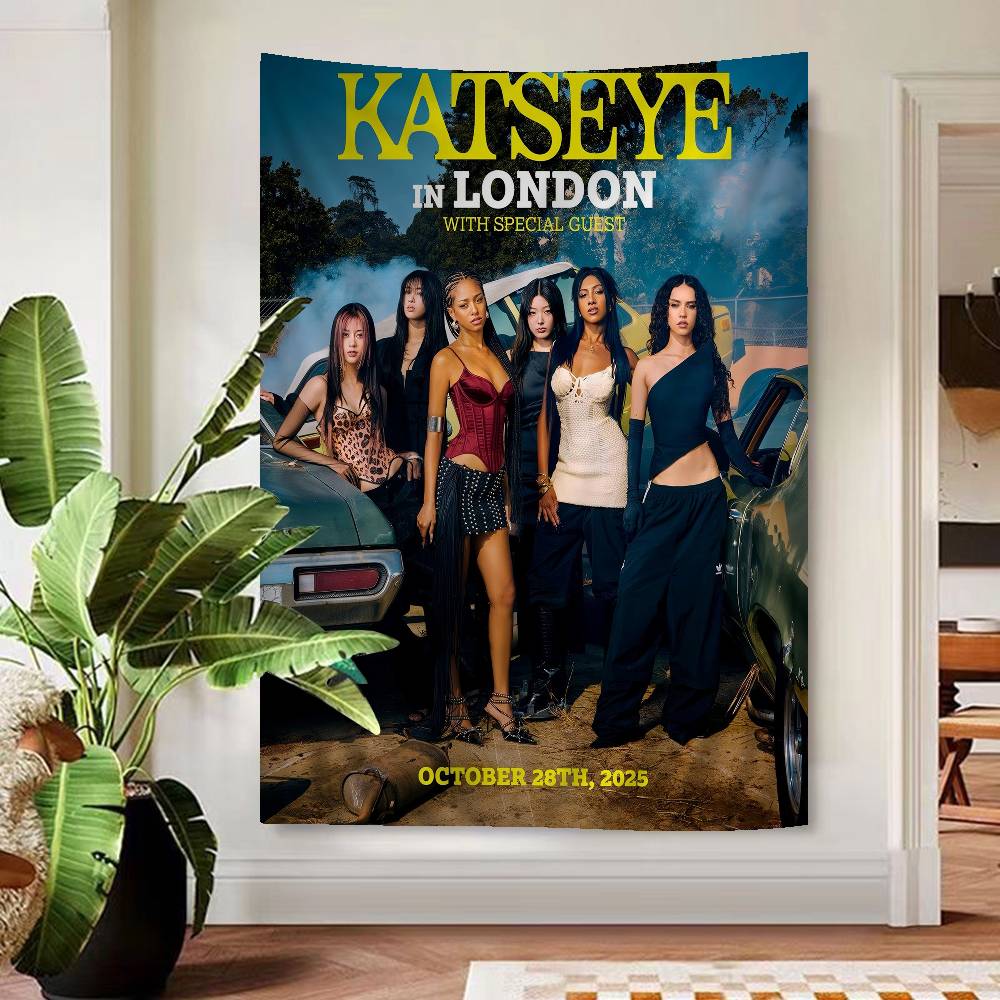 Korea Kpop Band K-katseye Anime Tapestry Hippie Flower Wall Carpets Dorm Decor Cheap Hippie Wall Hanging