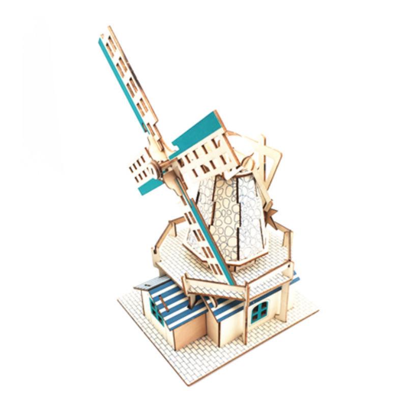 DIY Model toys 3D Wooden Puzzle Dutch windmill Wooden Kits Puzzle Game Assembling Toys Gift for Kids Adult P32