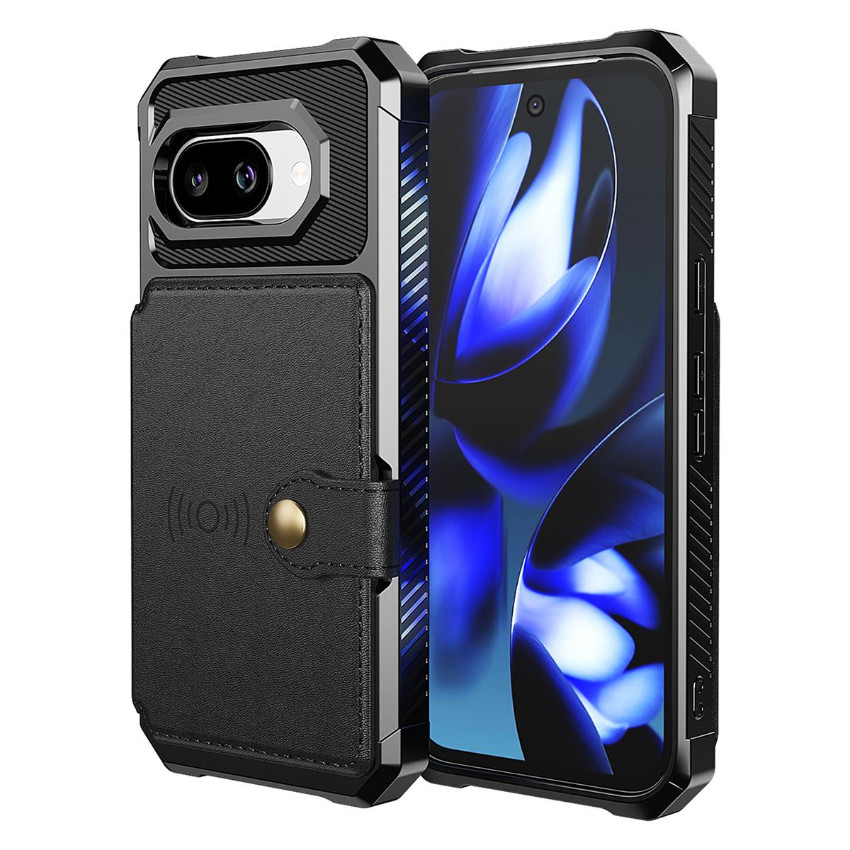 

For Google Pixel 9a Case with Card Holder PU Leather+TPU Phone Back Cover Purple