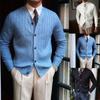 Spring and Autumn Knitted Cardigan Men's Casual V-neck Button Sweater Solid Color Jacket Men