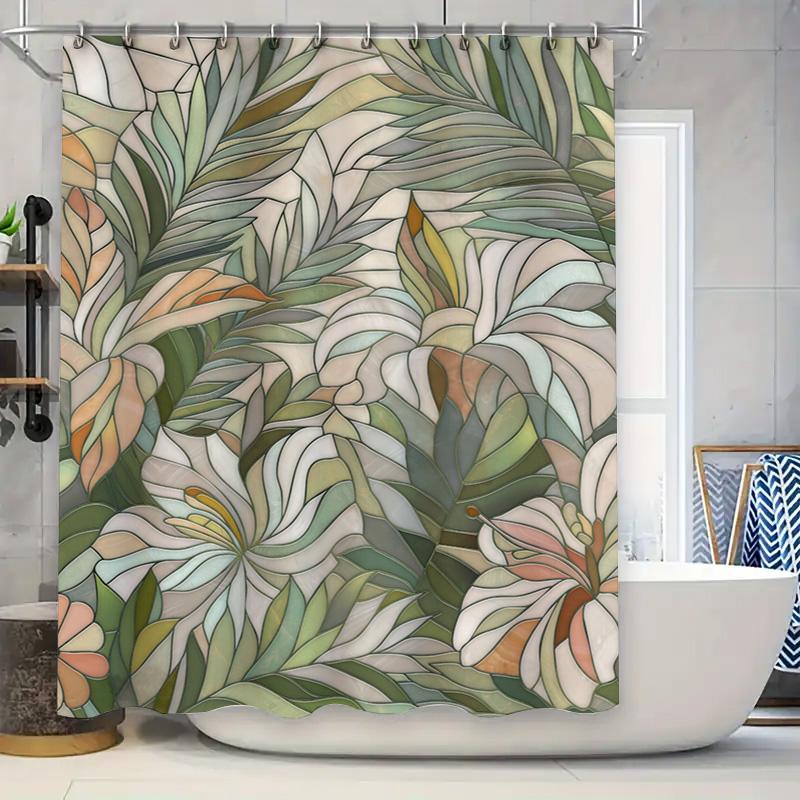 Artistic Floral Shower Curtain Greenery Bloom Decor for Bathroom Fabric Printed Hanging Bath Mat White Tub Cover Perfect Gift Id