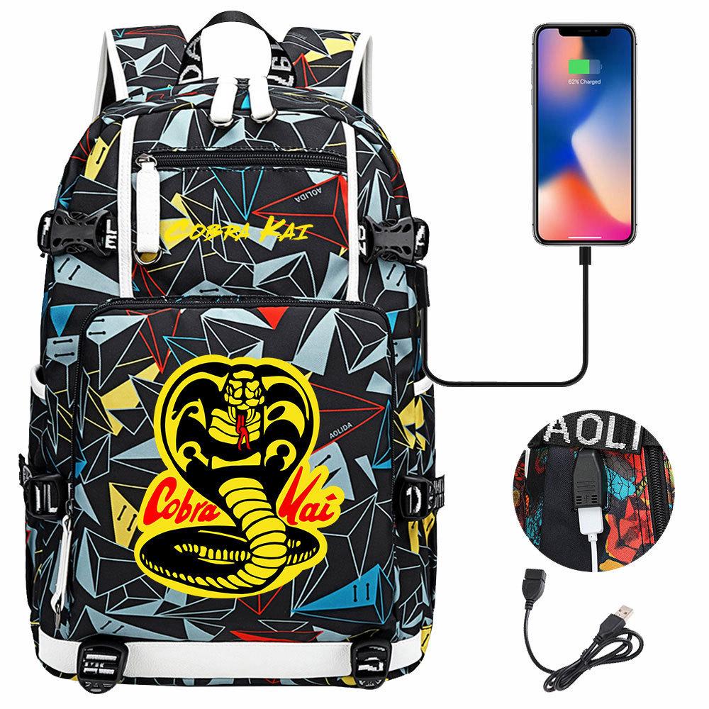 American Drama Cobra Print USB Teen Student Schoolbag Men and Women Leisure Large Capacity Travel Backpack
