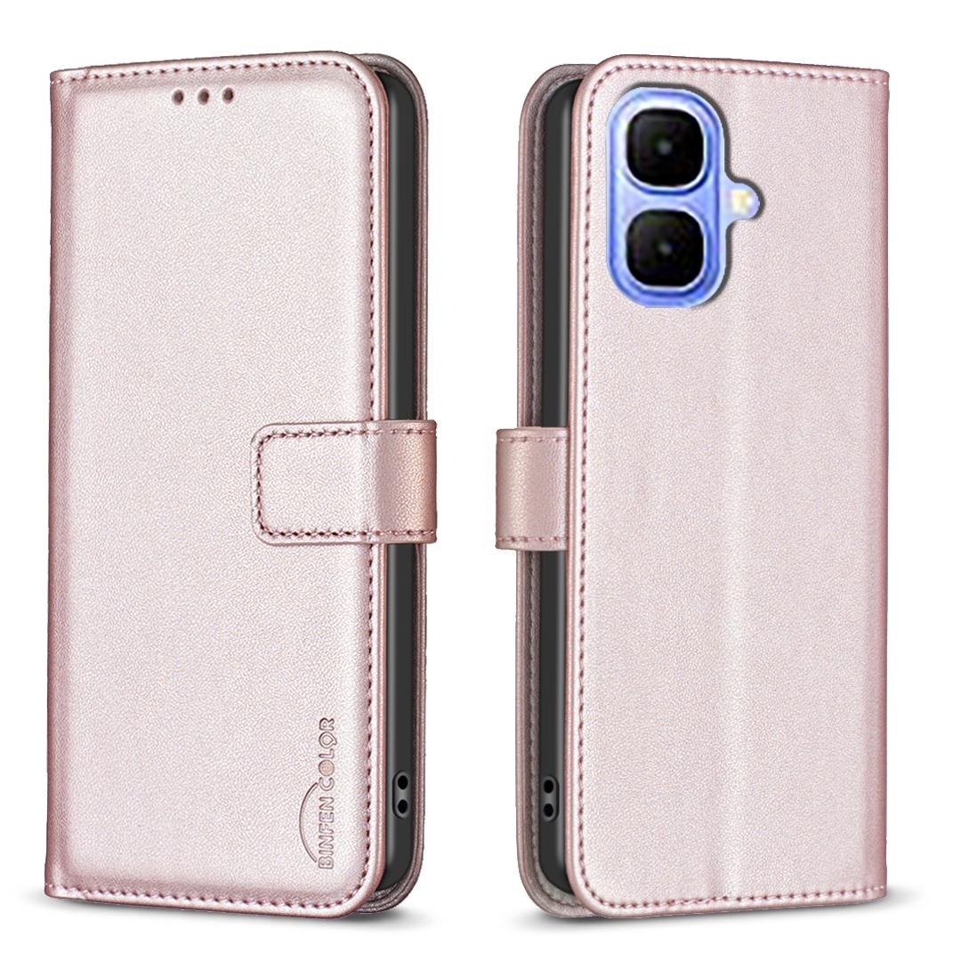 

For TECNO Pop 10/Infinix Smart 10 Phone Case BINFEN COLOR BF17 Wallet Folio Flip Leather Cover Rose Gold