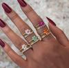 Exquisite Colorful Zircon Flower Design Stainless Steel Rings Gold Plated Waterproof Jewelry For Daily Wear Vacation Seaside