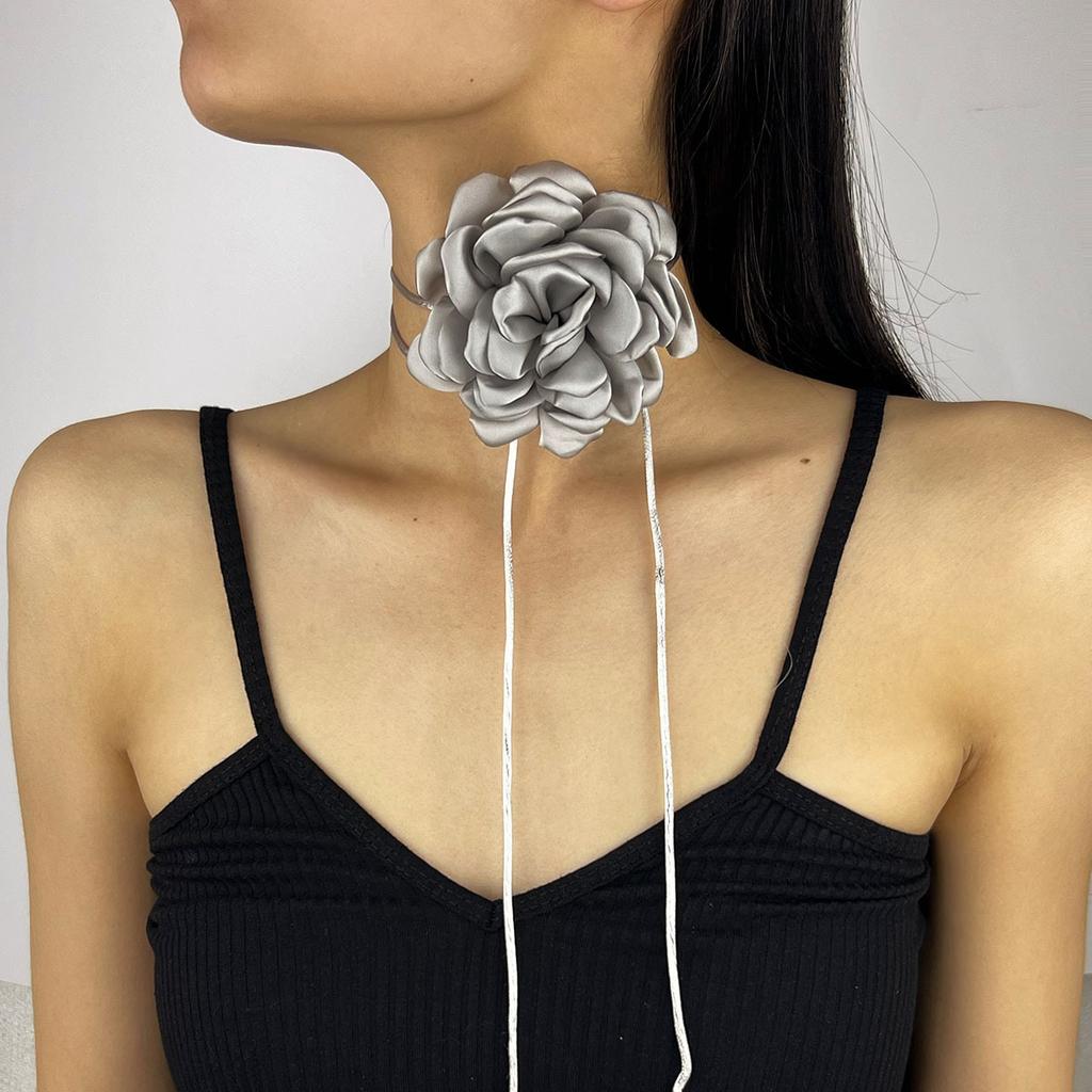 10Cm Satin Rose Necklace Three-Dimensional Adjustable Strap Waist Chain Necklace Dual-Use Jewelry
