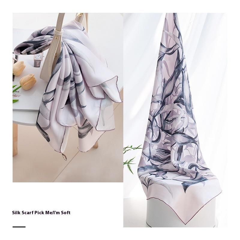 100% silk high-end women's new elegant oil painting large square scarf air conditioner shawl