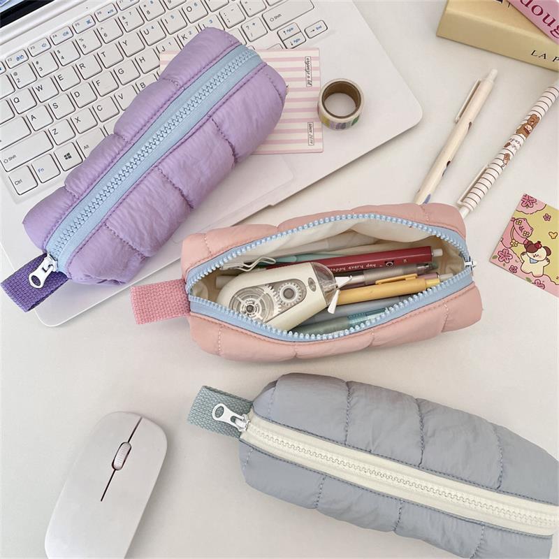 Cute Cotton-Filled Pencil Case Pen Bag Large-Capacity Student Stationery Storage Bag Portable  Girly Cosmetic Bag Gifts