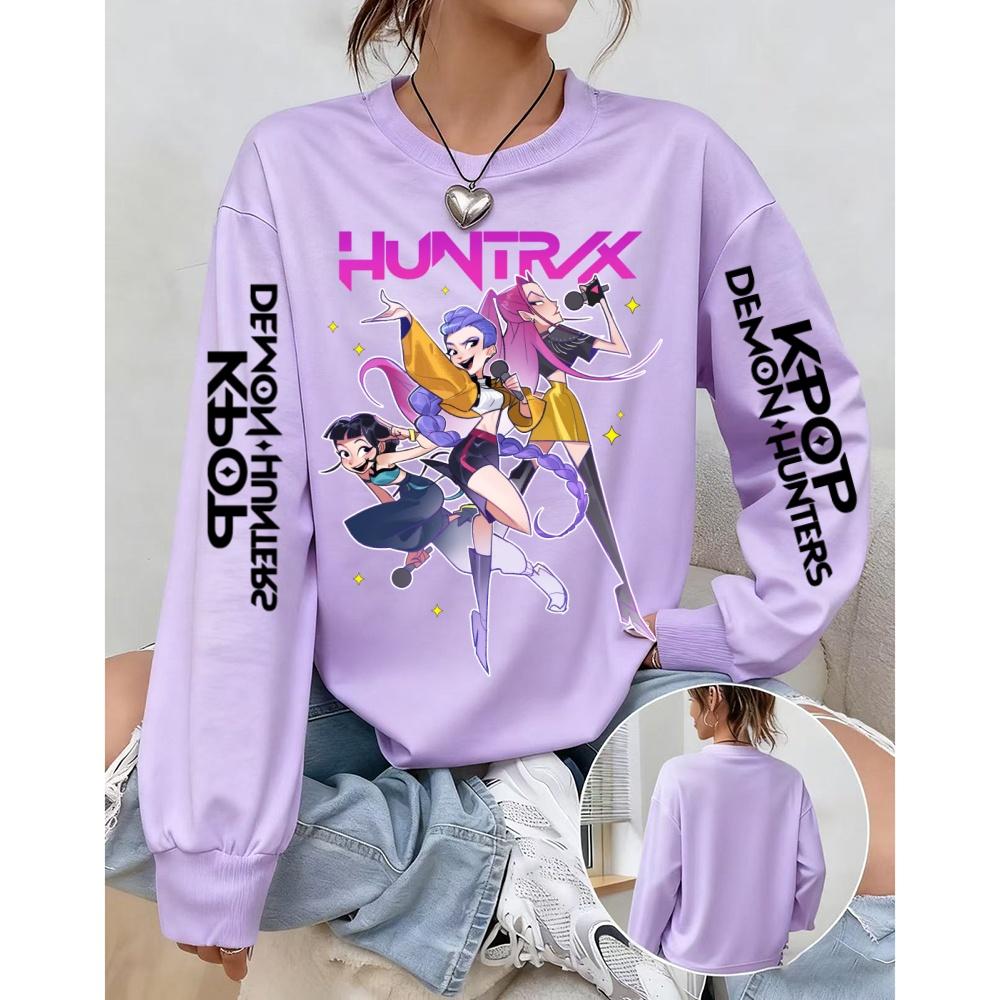 Fashionable Women's Sportswear KPop Demon Hunter Printed Pullover Casual Round Neck Oversized Sweatshirts Women's Clothing