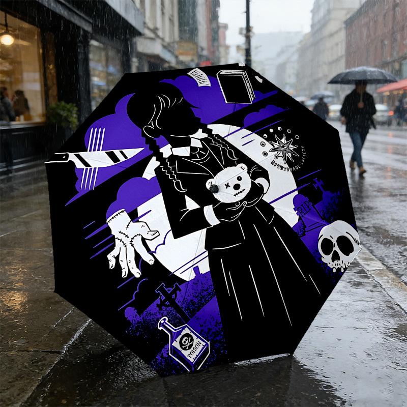 Gothic Horror 8 Ribs 3Fold Black Glue Uv Protection Umbrella Sun Protection Rainproof Compact Folding Umbrella For Travel Daily Use C923741