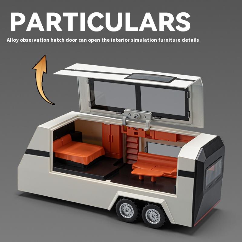 1/24 Scale Tesla Model3 Towing RV Alloy Model, Open Door Car Ornaments for Children's Sound and Light Toys To Give Gifts To Boys