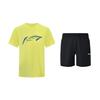 Li Ning Letter Pullover Comfortable Round Neck Short Sleeve T-Shirt Versatile Quick-Dry Shorts Casual Sports Set Unisex Sports Set AHSV611-3+AKSU789-3