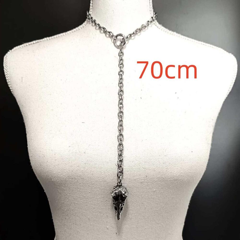 Personality Goth Sliver Color Crow Bird Skull Tassel Pendant Opening Adjustable O-ring Necklace for Women Men Halloween Jewelry