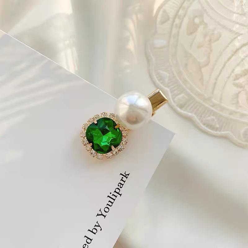 

Ретро заколка для волос со стразами изумрудного цвета для женщин - Универсальная, элегантная заколка-одно слово для челки