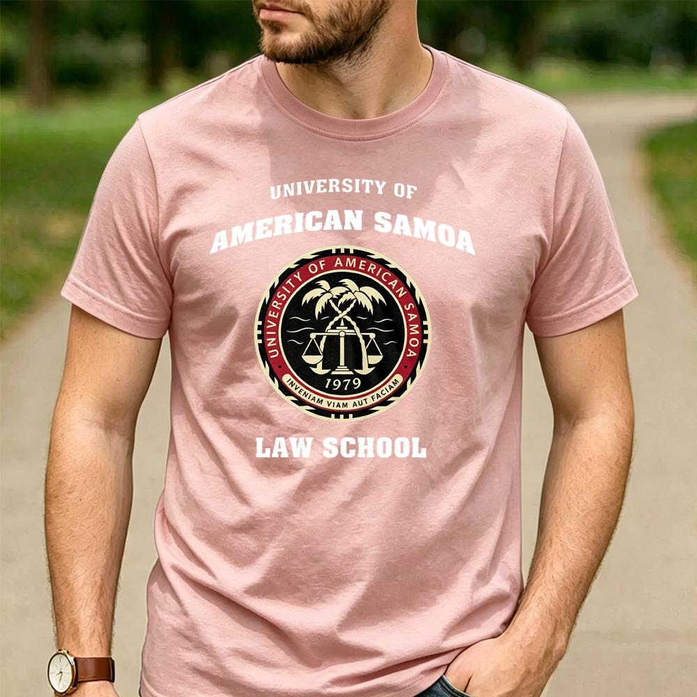 University Of American Samoa Law School 1979 Palm Tree Scale Seal Graphic T Shirt Unisex Cotton Retro Tropical College Tee