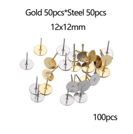 100pcs/lot 3 4 5 6 8 10 12 mm Stainless Steel Blank Earring Stud Base Cabochon Cameo Settings For DIY Jewelry Making Findings