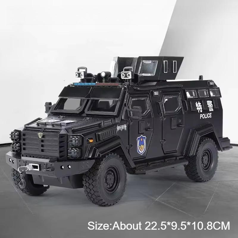 1:24 Voiture Blindée Tigre Dent de Sabre Modèle Jouet Amortisseur Tirer en Arrière Véhicules Tout-Terrain Anti-Émeute Modèles Jouets Présentoir Étagère