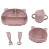 5pcs Baby Feeding Kit Food Grade Silicone Bear Design Plate Bowl Drinking Cup Spoon Fork Infant Feeding Kit