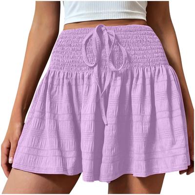 Women Shorts Summer Casual Solid Color Sports Shorts Ladies Pleated Elastic High Waisted Slim Fit Beach Shorts Female Clothing