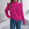 Solid-colored Black Ear-trimmed Long-sleeved Stand-up Collar Pullover Sweater for Women In Autumn and Winter