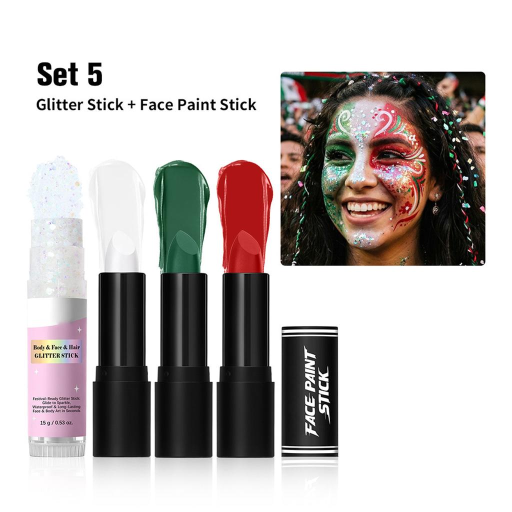 Face Paint Stick and Glitter Stick Set for Body and Hair Suitable for Parties Festivals and Stage Makeup Applications