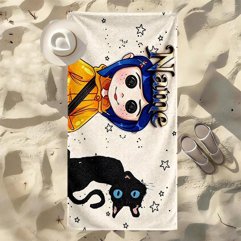 Custom Name Night Cat Stylish printed beach towel,a quick-drying, absorbent mat suitable for the beach, pool, gym, and travel fans gift