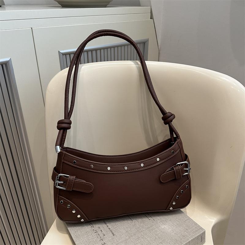 Yogodlns Retro Studded Faux Leather Shoulder Bag with Buckle Detail, Multi-Color for Daily Use Shopping Dating, Commuting and Short Trips