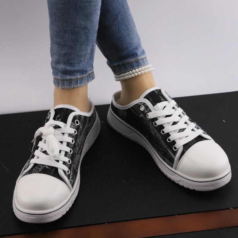 Large size round head casual color matching women's shoes lace-up comfortable fashion sports shoes retro canvas