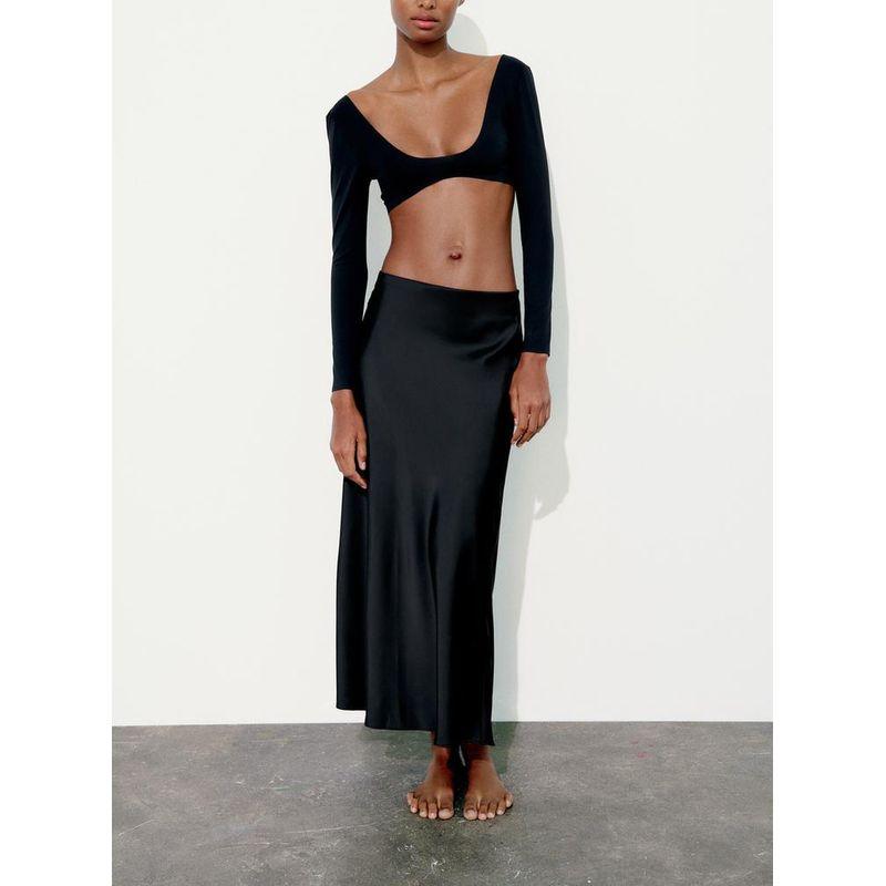 Summer Silm Mid Length Long Length Silk Satin Texture Straight Skirt