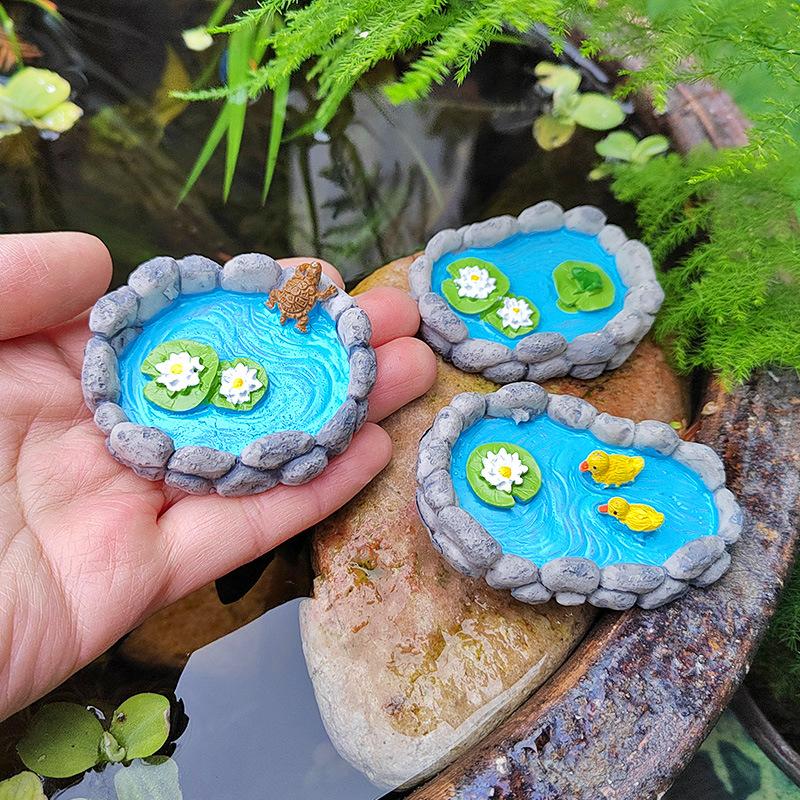 Mini Simulation Small Pool Lotus Pond Micro Landscape Ornaments Rockery Fish Tank DIY Sand Tray Potted Landscaping Decoration