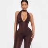Cross-Border European and American Style E-Commerce Halter Neck Backless Hollow-Out Simple Solid Color Jumpsuit Dropshipping
