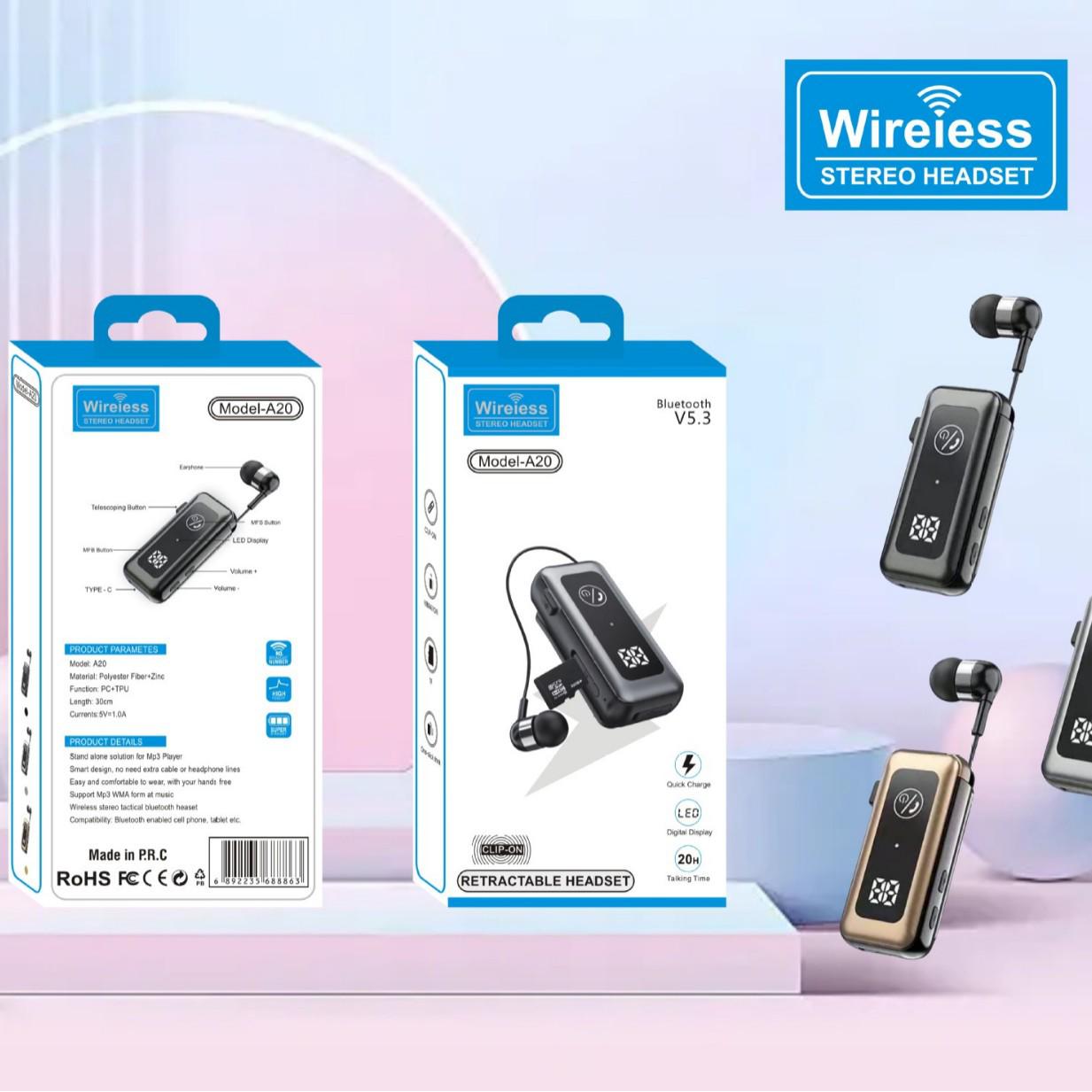 

Smart Bluetooth Earphone with Retractable Cord, Clip-on Single Ear Design for Business and Car Use золотий