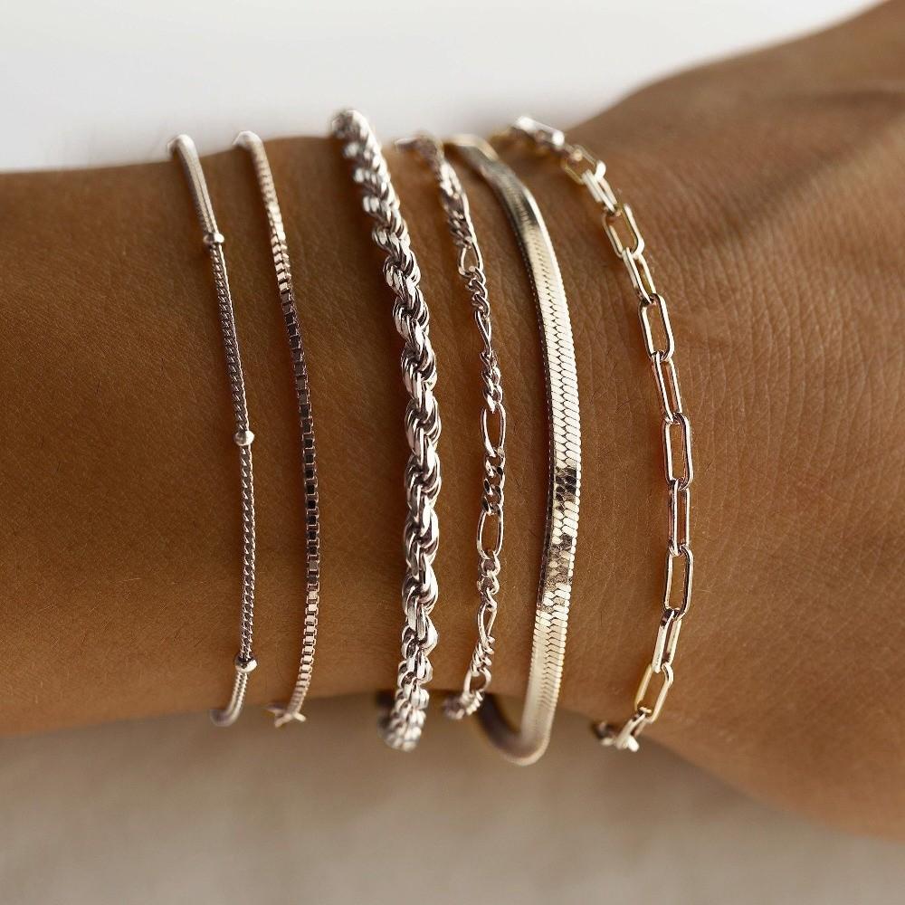 5/6Pcs Multi-layer Cuban Chain Bracelets Gold Color Metal Chain Bangles Chain Bracelet Set Jewelry