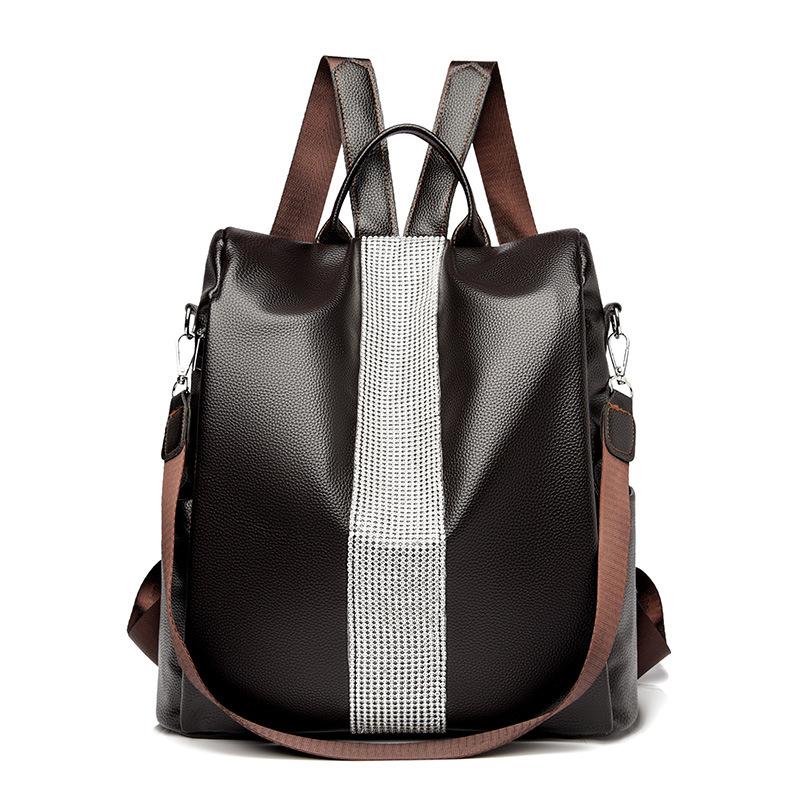 

Новая текстура мягкой кожи женский рюкзак большой вместимости рюкзак с бриллиантовой инкрустацией простой и модный наплечный дорожный рюкзак коричневый