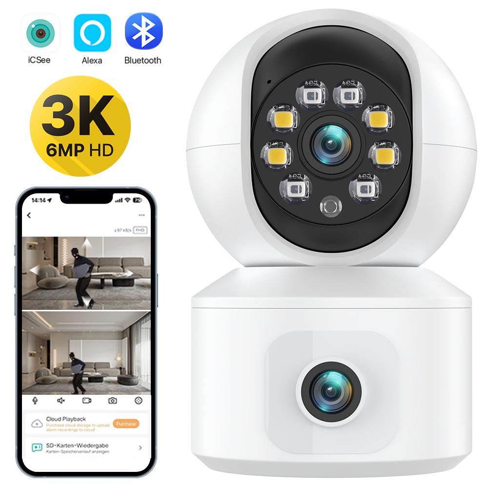 

6MP HD Dual Lens WiFi Camera Dual Screen Baby Monitor Ai Auto Tracking Indoor Home Secuiryt CCTV 2-Way Audio Video Surveillance Only 6MP Camera