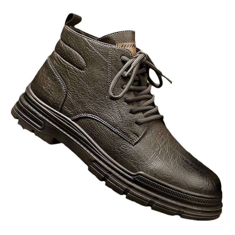 High-top Men's Leather Boots Winter Men's Sewing Thread Warm Spot Martin Boots Brown Round Head Casual Men's Shoes
