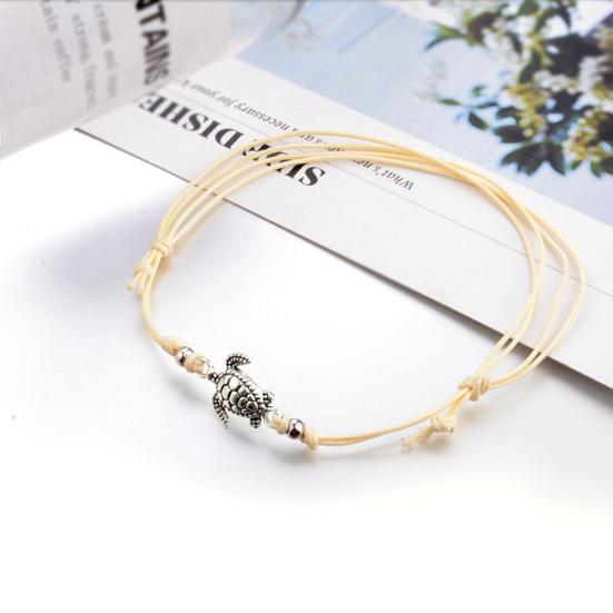 3Pcs Bohemia Women Weaved Rope Sea Turtle Stone Anklet Bracelet Foot Jewelry