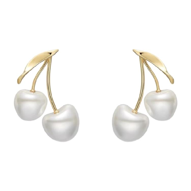 Cream Cherries Pearls Earrings for Women Cherries Pearls Earrings For Sensitive Ears Elegant Copper Jewelry Formal Casual Wear 1
