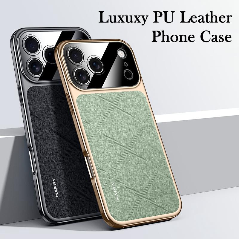 KEYSION Luxury Grid Pattern PU Leather Case for iPhone 17 Pro Max Plating TPU Camera Protection Phone Cover for iPhone 17 Air