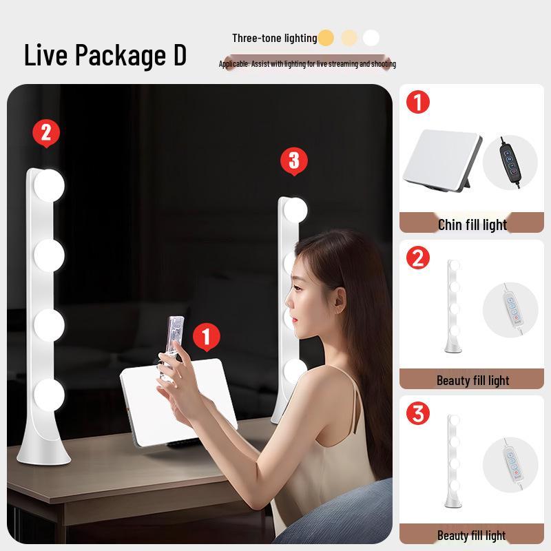 LED Fill Light for Female Live Broadcasters: Enhances Facial Brightness, Reduces Nasolabial Shadows, and Highlights Jawline.