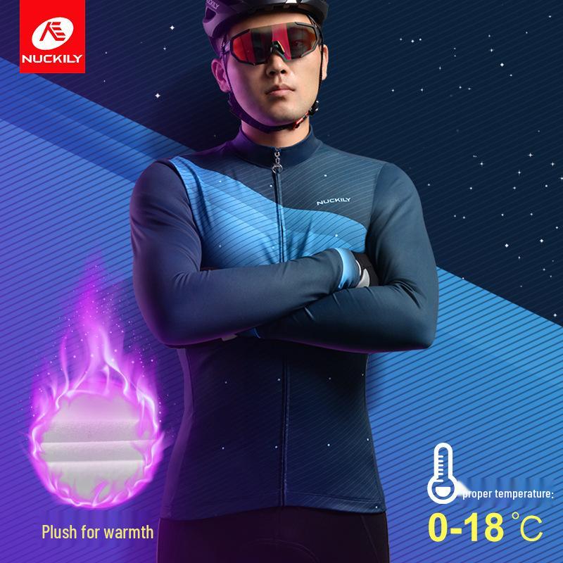 Nuckily Men's Fleece Cycling Suit - Long Sleeve Winter Set for Warmth and Cold Protection