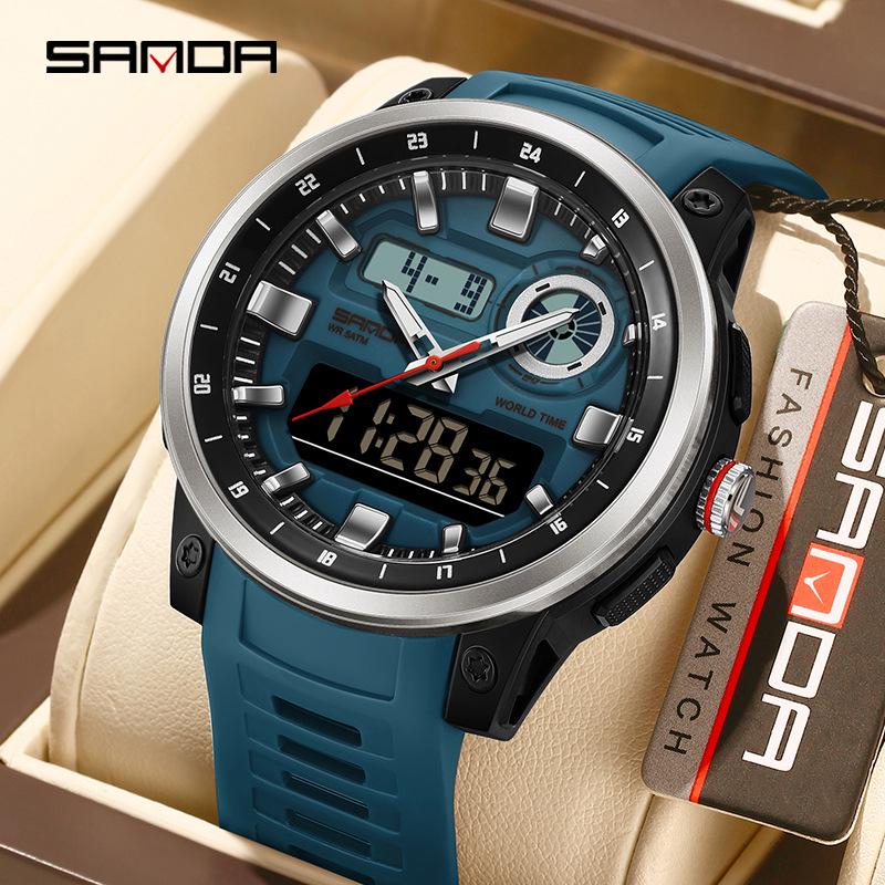 SANDA Multifunction Waterproof Digital Watch with Fluorescent Display, 29 Time Zones, Daylight Saving, 4 Alarms, Student-Friendly