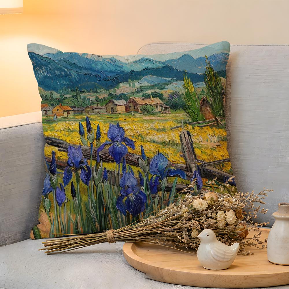 Cushion Cover  Linen  SkinFriendly Soft Decorative Case for Sofa Home Decor Landscape painting style Pillow cover