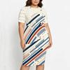 Women Plus Size Round Neck Short Sleeve Printed Asymmetric Top And Fitted Skirt Two Piece Set