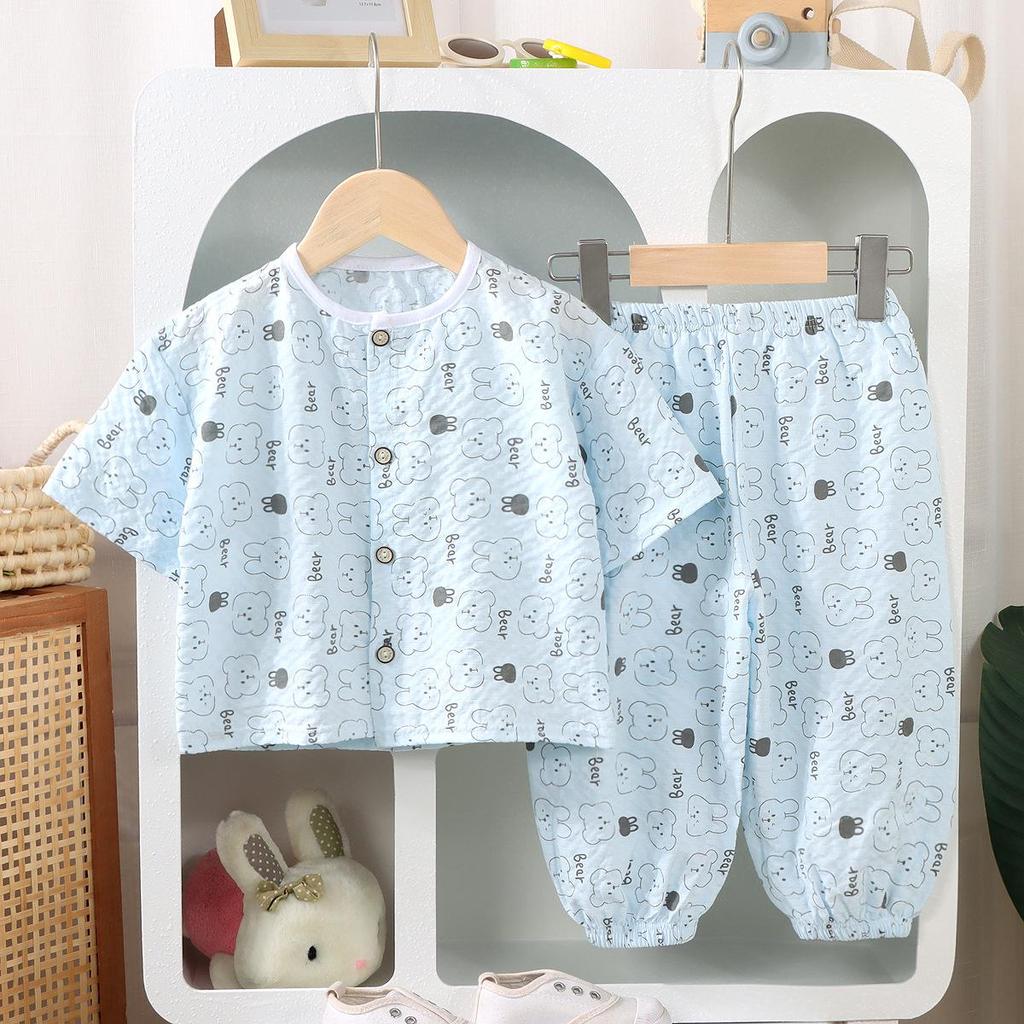 Kids' Breathable Summer Short-Sleeve Set: Lightweight Homewear for Boys & Girls, Ideal for Air-Conditioned Spaces