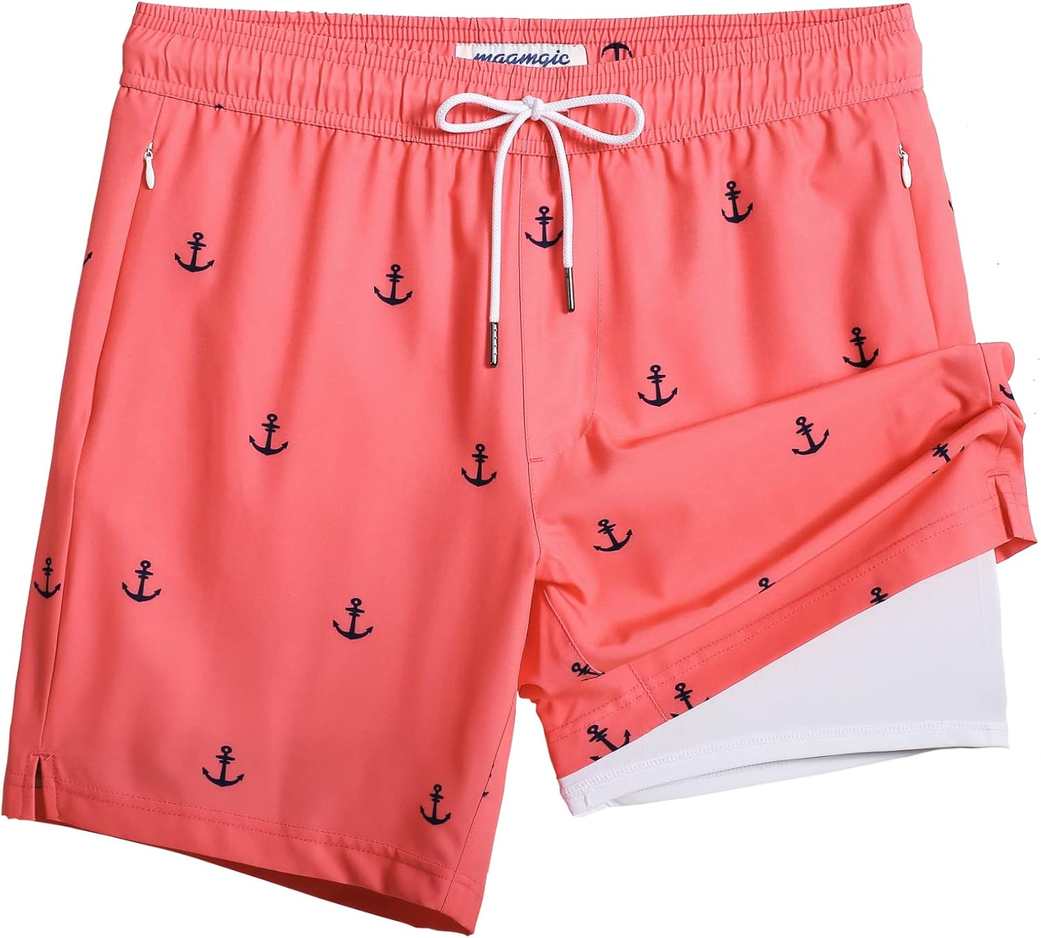 Mens Quick Dry Dual Layer Swim Shorts 7 Inches Stretch Drawstring Waist Casual Beach Bathing Suit Trunks. S бежевый