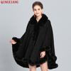 11 Farben Herbst Winter Warm Kunstpelz Revers Warm Schal Mantel Jacke Weibliche Elegante Outwear Flauschigen Kaschmir Poncho Frauen Mantel