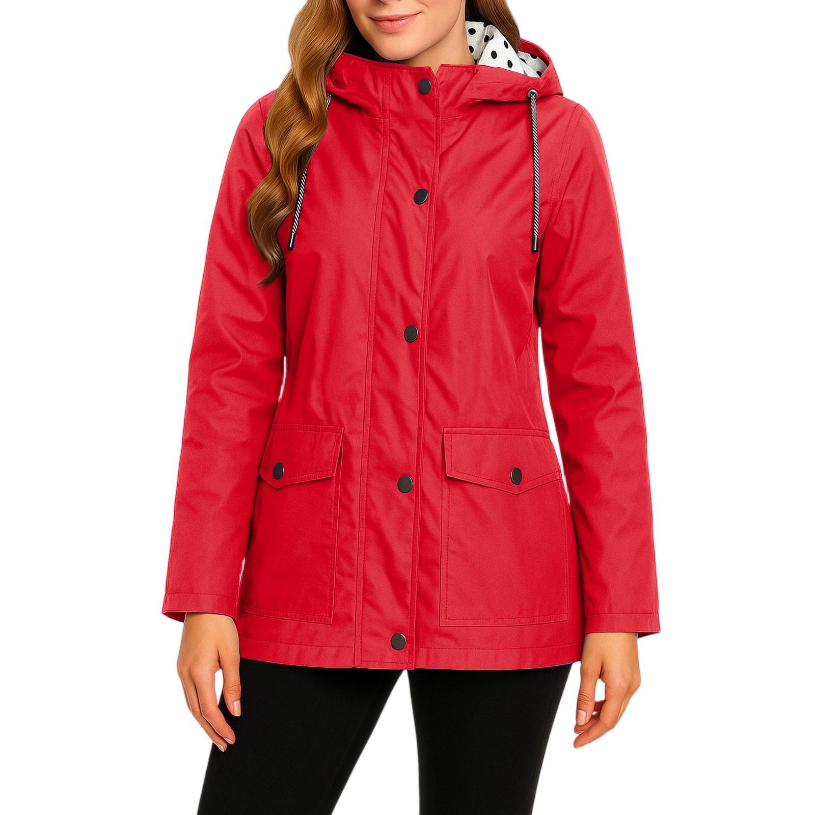 

Жіночі плащі з капюшоном, легка водонепроникна вітрівка з капюшоном, однотонна куртка з капюшоном, великий розмір M червоний